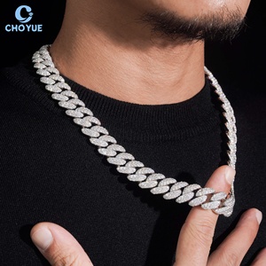Cadena cubana de eslabones con moissanita VVS de corte redondo y pavé completo, chapada en oro blanco de 18 mm, joyería estilo Hip Hop Rapper Miami - Product Image 2