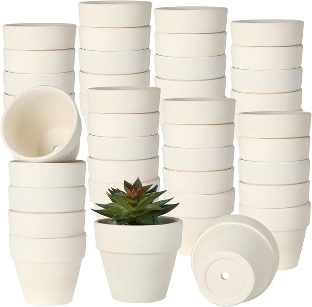 RTS Creative 3\" Mini Terracotta Pot Round White Clay Succulent Plant Pot with Saucer for Home & Garden DIY Gifts