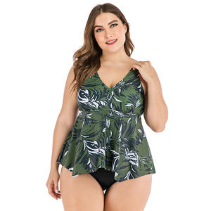 Frauen Tankinis 2 Stück Blatt muster Bedrucktes Bade kleid Hohe Taille Bikini Bottom Tankini Plus Size für dicke Frauen Bade bekleidung - Product Image 1