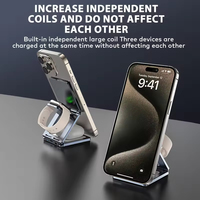 Stasiun Pengisian Daya Nirkabel Magnetik 3-in-1 Ultra-Tipis 15W yang Laris Manis, Pengisi Daya Cepat Portabel dari Aluminium Alloy untuk iPhone