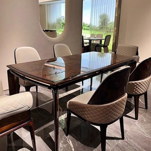 Juego de Mesa de Comedor Rectangular de Diseño Moderno de Lujo Italiano de Alta Gama Furnistyle, 6 Sillas de Comedor para Villa, Madera Natural Sólida para Hoteles - Product Image 3
