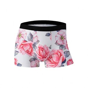 Caleçon pour homme en soie glacée, imprimé mode, sportif, taille mi-haute, coupe boxer, grande taille avec logo à la taille - Product Image 1