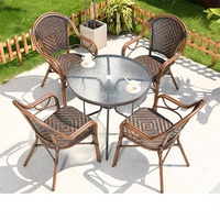 Chaises de jardin rondes en osier, ensemble de 5 pièces, haute qualité, meuble extérieur, radan, en verre, pour toutes les saisons