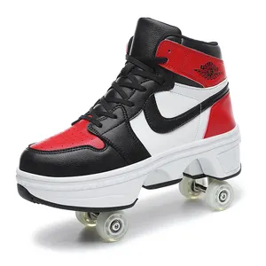 Deformation Retractable Electric Speed Kids Skate Kickout Roller Skate Shoes Four 4 Wheels Light for Adults Girls Quads Roller