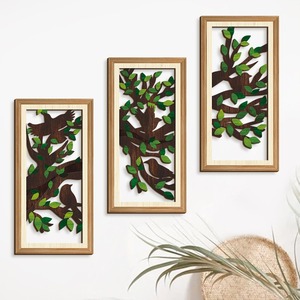 KingWIN Wooden Wall Hanging Ornament <b>Framed</b> Brown <b>Plant</b> Design For Living Room Bedroom Home Decor - Product Image 2