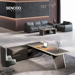 Sencoo豪华办公桌老板办公桌高品质现代CEO老板办公室工作台套装l形办公桌