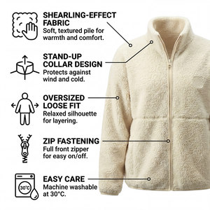 Chaqueta de Forro Polar Sherpa Vintage SUHE, Chaqueta de Invierno Cálida con Cierre Completo y Cuello Alto, Forro de Algodón Suave con Textura de Osito de Peluche - Product Image 3