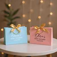 Sacs cadeaux pour shopping, sacs à poignée pour baby shower avec ruban, personnalisables avec nom pour emballage de produits pour bébés et maternité