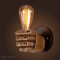 Rétro Main Droite Poing Résine Applique Loft Industriel Vent Décoration Antique Applique Murale E27 Chambre Lumière Applique Led Luminaires