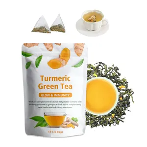 OEM Customize Package Organic Turmeric Green Tea Bags Ancient Herbs Immunity Boosting Tea
