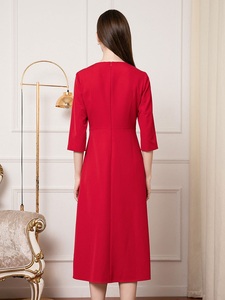 Taglie forti abito da donna 2025 primavera sposa madre elegante scollo a V con perline a manica 3/4 abito da caffè rosso Midi Cocktail Party - Product Image 4