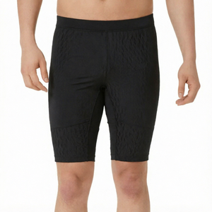 Shorts de cyclisme pour homme, à compression, longueur genou, taille élastique, couleur noire unie - Product Image 6