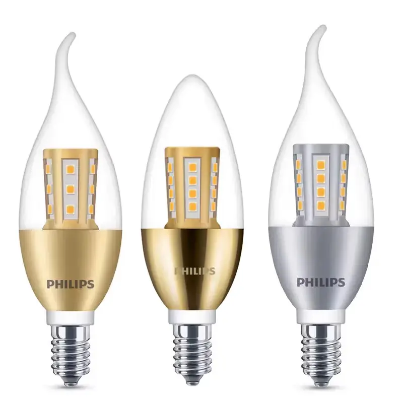 หลอดไฟ Philips LED E14สกรูประหยัดพลังงานโคมไฟระย้าคริสตัลโคมไฟปลายฟองหางฟองโคมไฟบ้านสว่างสุดๆ