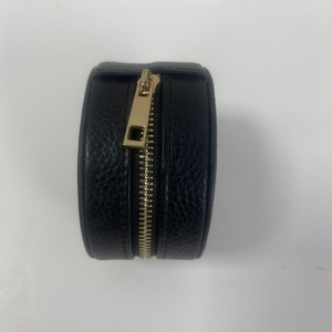 Round Mini Jewelry Organizer <b>Case</b> Top Grain Cowhide Leather With Zipper Closure for <b>Earrings</b> Rings Necklaces Gifts Box <b>Case</b> - Product Image 3
