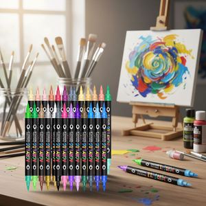 ปากกามาร์คเกอร์สำหรับงานศิลปะ DIY 12/24/36/48/60 สี กันน้ำ เมทัลลิก OEM ปากกาแบบถาวร หัวคู่ ปากกาสีอะคริลิค - Product Image 3