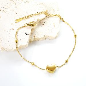 Fashion Waterproof 18k Gold Plated Heart Bracelet Couple Stainless Steel Trendy Jewelry <b>Chain</b> Bead Charm Bracelet for Women - Product Image 4