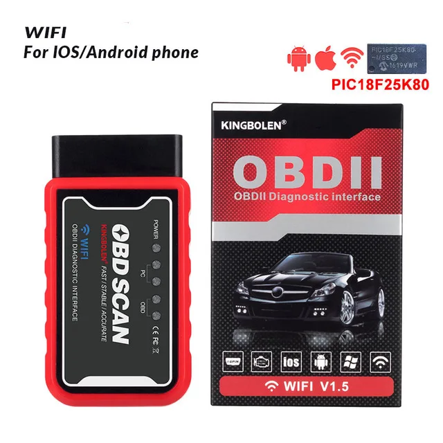 ELM327 WIFI Version PIC18F25K80 Chip OBD2 Scanner Code Reader Car Diagnostic Tool Auto OBD Scan for Android Windows