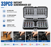 Jeu de tournevis à cliquet REEKE 33 pièces, poignée en T, embouts magnétiques en acier S2, clé hexagonale 1/4 pouce, option OEM, étui rigide compact, garantie 1 an