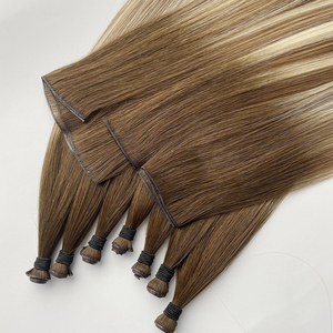 Human Hair Sew in Extensions Human Hair Dark Brown Mix <strong>Medium</strong> Brown Highlights Human Hair Genius Weft Extensions - Product Image 2