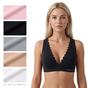 Haut court de bikini pour <span class=keywords><strong>femme</strong></span> en Spandex/Nylon respirant, à col en V, à bretelles croisées, à maintien élevé et à bord festonné, pour le yoga, la plage et comme maillot de bain - Product Image 2