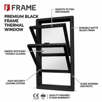 Ventana Corredera Vertical de Aluminio Blanco y Negro de Ahorro Energético, Rellena de Argón, con Doble Acristalamiento, Perfil Reforzado para Contratistas B2B