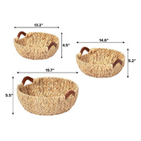 Handgeweven waterhyacint opbergmanden met houten handvatten, voedselveilig, ronde vorm, voor fruit en voedsel.