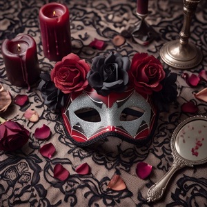 Masque demi-visage HLC Day of the <span class=keywords><strong>Dead</strong></span> Sugar Skull, masque gothique rouge et noir avec rose, masques <span class=keywords><strong>de</strong></span> carnaval mexicains pour Halloween Dia <span class=keywords><strong>De</strong></span> Los Muertos - Product Image 3