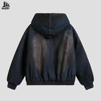 Veste en jean pour homme, hiver, chaude, à capuche en fourrure, coton de haute qualité, fermeture éclair intégrale, design délavé, teinte avec un procédé unique