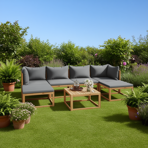 Ensemble de salon de jardin en bois d'acacia massif avec coussins, 7 pièces, mobilier de jardin extérieur, design contemporain - Product Image 2