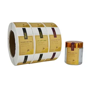 custom adhesive brown kraft paper labels sticker gold foil kraft border for jar printing