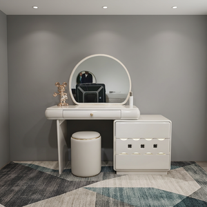 Modern <b>Makeup</b> Vanity Table with Lighted <b>Mirror</b> and Storage Drawers for Bedroom Furniture - Product Image 1