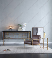 Console en rotin et bois de noyer du milieu du siècle, cadre en laiton forgé à la main, réception de luxe
