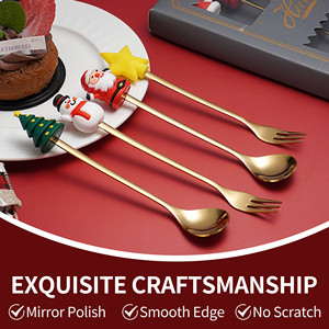 Món Quà Giáng Sinh <span class=keywords><strong>4</strong></span>/6Pcs Cà Phê Muỗng Nĩa 304 Bạc Bộ Quà Tặng Thép Không Gỉ Vàng Flatware Dao Kéo Thiết Lập Với Hộp Quà Tặng - Product Image 4