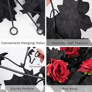Guirlande artificielle transfrontalière en feuilles d'érable noires et roses, 30cm-100cm, décorations d'Halloween pour portes et fenêtres, en soie - Product Image 4