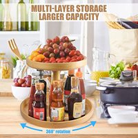 Cuisine 2 Niveaux Bambou Lazy Susan Organisateur Cabinet Plateau Tournant Rack De Rangement Table Fruits Snack Plateau De Service