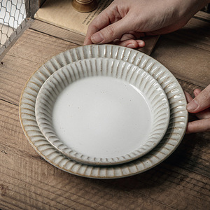 Assiettes en porcelaine gaufrée en céramique vintage Vente en gros <span class=keywords><strong>La</strong></span> Placa Speckly Assiettes à couverts Vaisselle en grès Assiette creuse - Product Image 5