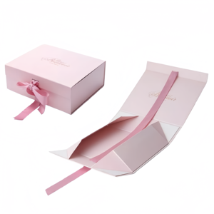 Caja de Regalo Plegable Magnética de Cartón Rosa de Lujo con Logotipo Personalizado y Cinta - Product Image 1