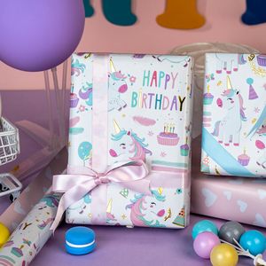 Custom Unicorn Birthday Wrapping Paper Roll <b>Pink</b> Gold Foil Print Happy Birthday Gift <b>Wrap</b> for Kids Girls Party Favors - Product Image 4