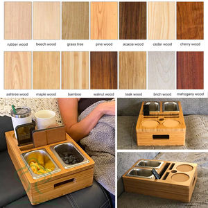 Wooden Couch Cup Holder Tray Bamboo Drink Snack <strong>Caddy</strong> With Remote Control and Phone Holder - Product Image 6