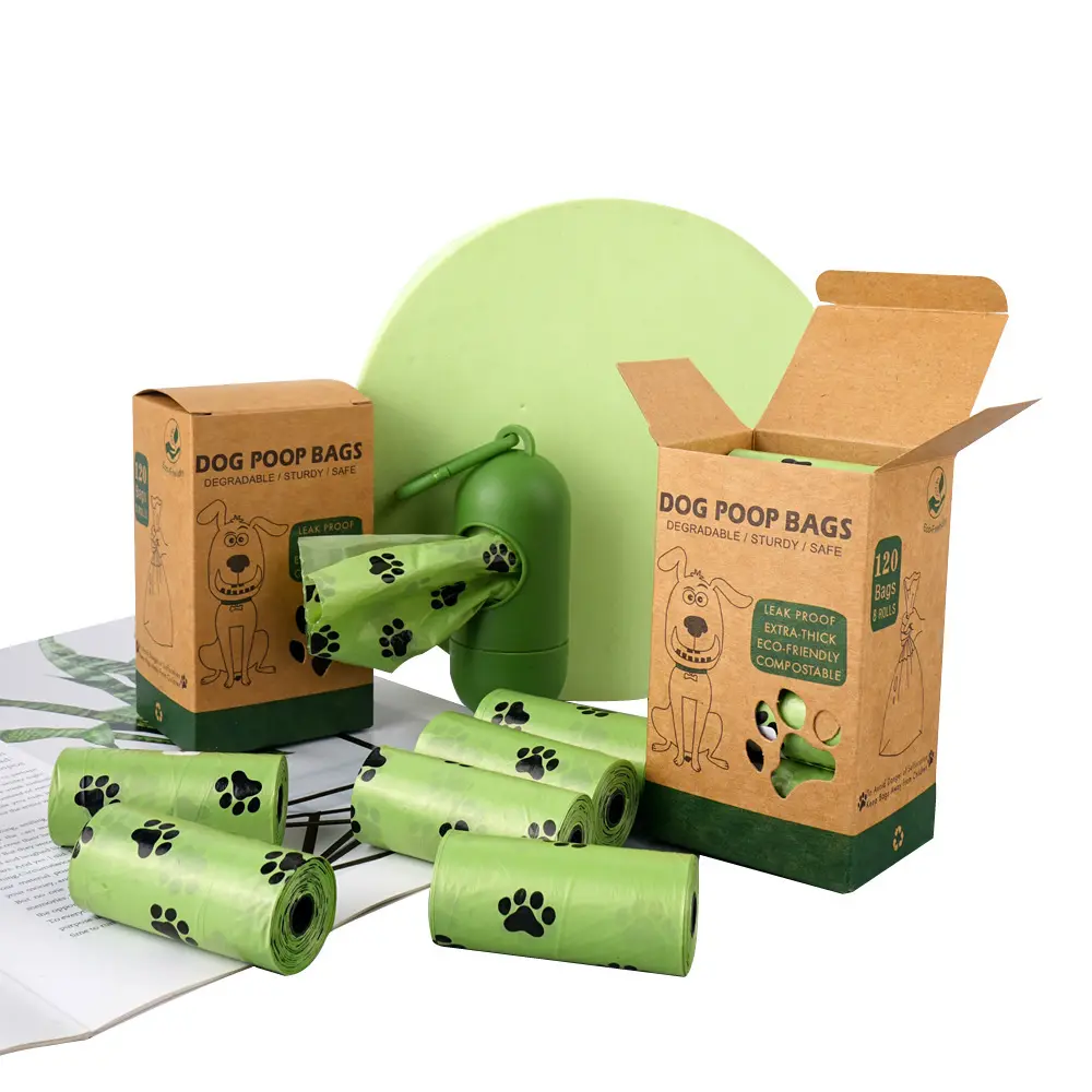 Logo personalizzato stampato cane amido di mais Eco Friendly biodegradabile cacca sacchetti di rifiuti per cani Pet cacca sacchetto