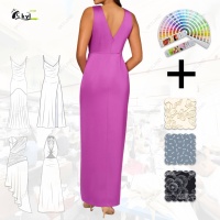 Personnalisé 0 quantité minimale de commande échantillon gratuit expédition femmes sans manches col en V violet Satin robe portefeuille nœud détail fente haute pour les occasions en soirée