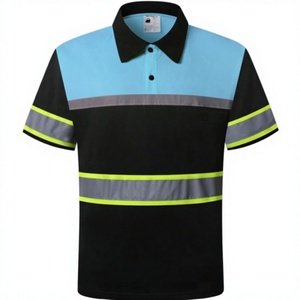 Safety <b>Shirts</b> for Men High Reflective Polo <b>Shirts</b> with Pocket Short Sleeve Contrast Panel Workwear Breathable Knitted Fabrics - Product Image 3