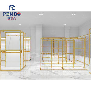 Étagère de présentation de vêtements de mariée en or avec éclairage LED moderne et luxueux, design haut de gamme pour boutique de robes pour femmes - Product Image 5