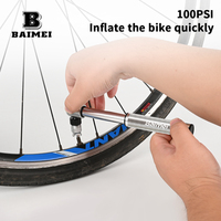 Pompe à vélo BAIMEI durable et légère, mini pompe manuelle portable haute pression 80-130 PSI, valve AV/FV, en alliage d'aluminium