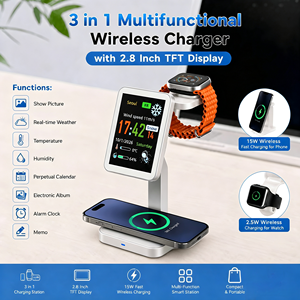 Station de charge sans fil 3 en 1, <span class=keywords><strong>chargeur</strong></span> rapide 15W, <span class=keywords><strong>chargeur</strong></span> sans fil magnétique pour téléphones, écouteurs, montres, module de montre amovible - Product Image 1