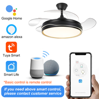 Ventilateur de plafond lumineux électrique pliable à moteur CC, 4 pales, télécommande, pour hôtel