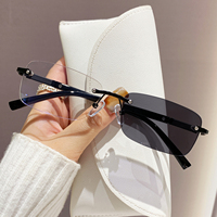 Kacamata Anti Blue Light Photochromic Photogray Bingkai Logam Tanpa Bingkai Persegi Grosir Terbaru Pria Wanita