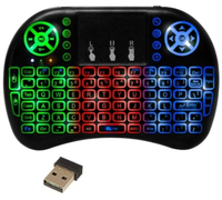 I8 Keyboard nirkabel Mini I8 2.4G, kendali jarak jauh Mouse terbang udara Backlit Inggris Rusia Spanyol Prancis untuk Android Tv Box