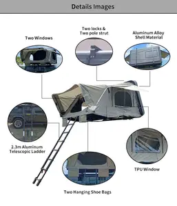 Tienda de techo de aluminio para 2-3 personas Rockytent Factory para acampar para uso en la azotea del coche