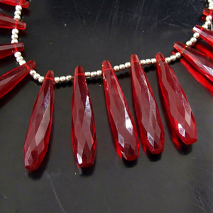 Handmade Rubellite Red Quartz 35mm Long Faceted Elongated Drop Loose Crystal Glass <b>Spacer</b> Bead Earrings Pair - Product Image 1